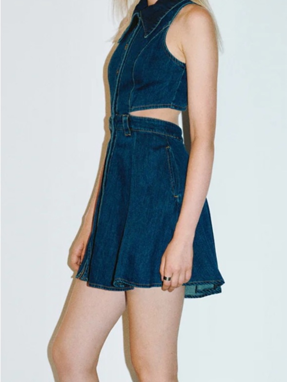 Denim Button-Front Cutout Dress - Blue - Picture 6 of 8